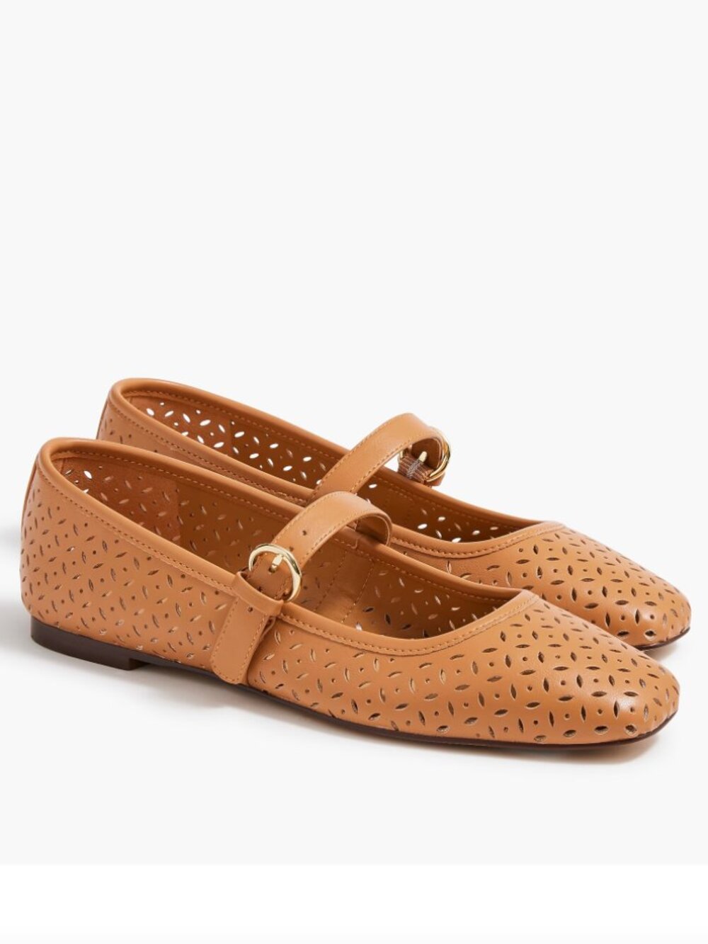 J. Crew Perforated Mary Jane Flats Caramel Tan Brown Women's 9.5